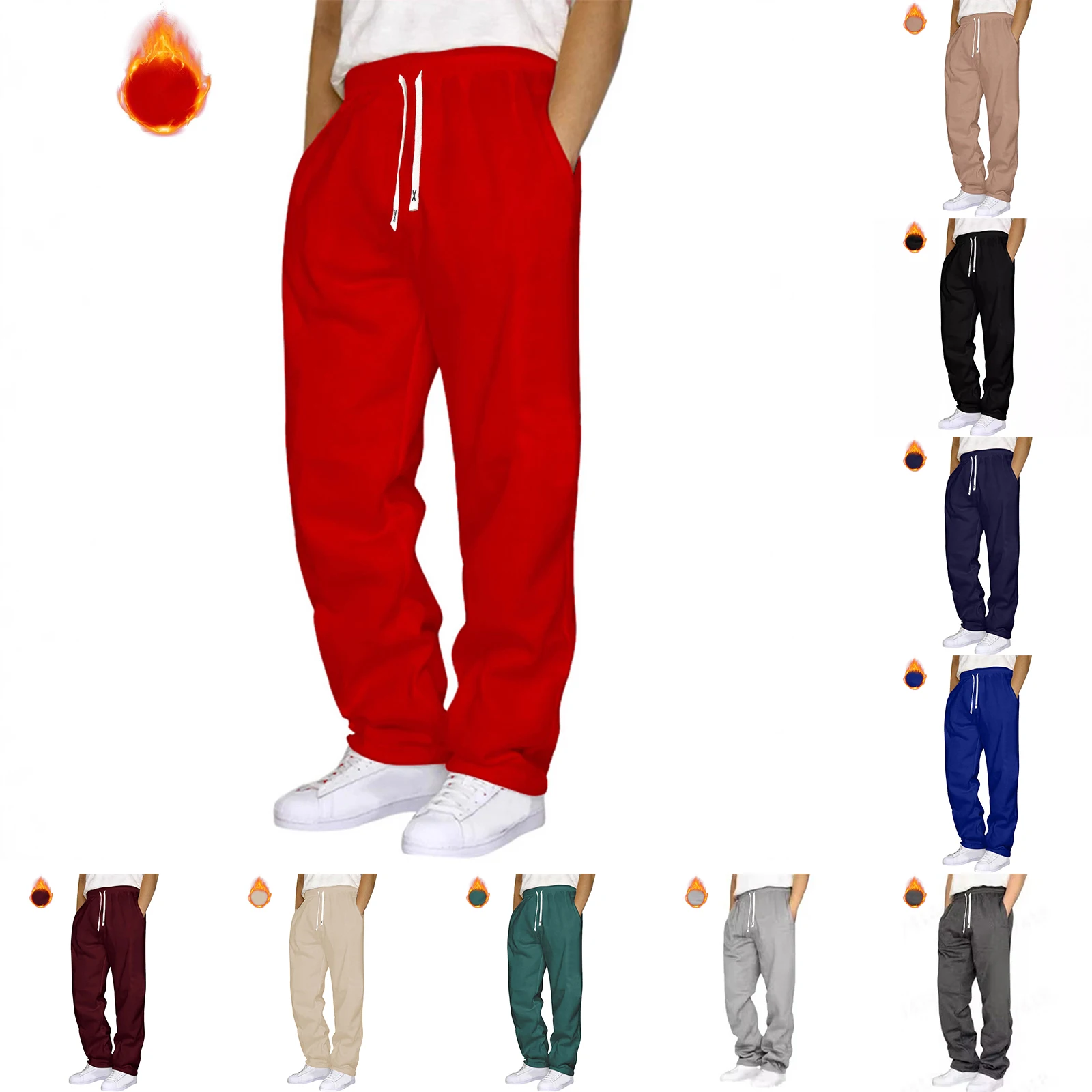 Men's Autumn Winter Casual Trousers Male Solid Color With Multiple Pockets Loose Sweatpants Running Fitness Sports Pants