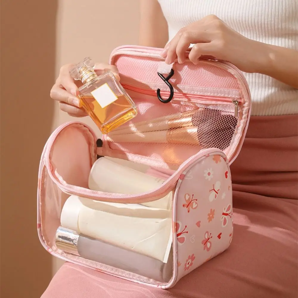

Portable Women's Cosmetic Bag Durable with Handle Travel Toiletry Bag Transparent Large Capacity Travel Cosmetic Pouch