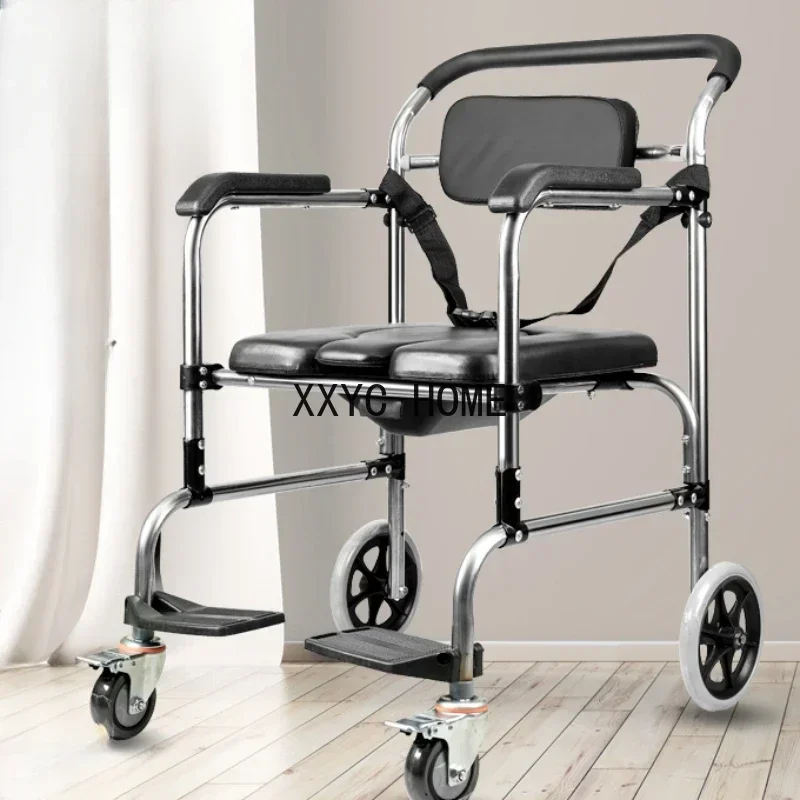 

Folding Mobile Bath Chair for The Elderly and Disabled Pregnant Women Portable Toilet Stainless Steel Toilet with Wheels