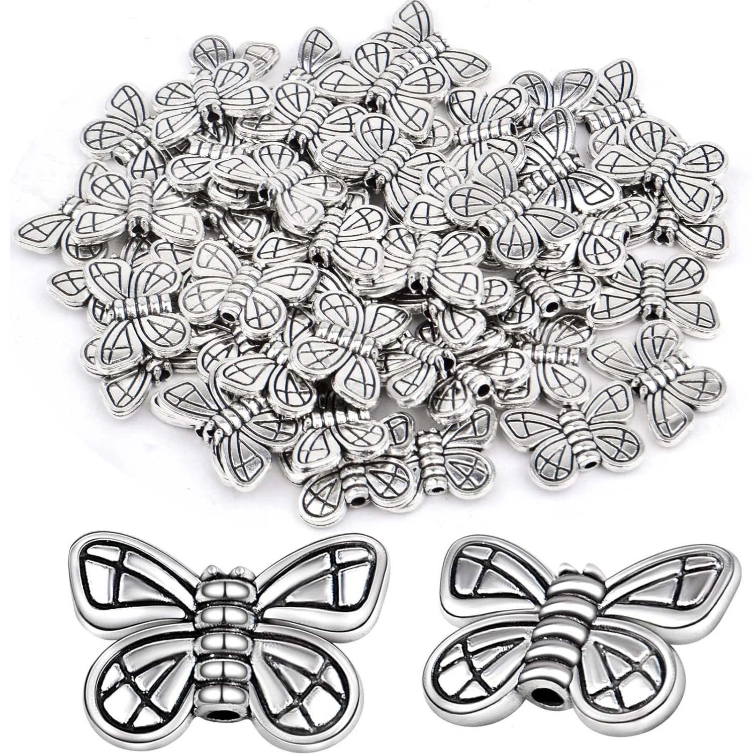 

50pcs Butterfly Spacer Beads Antique Alloy Butterfly Loose Charm Beads Jewelry Findings Accessories for DIY Bracelet Necklace