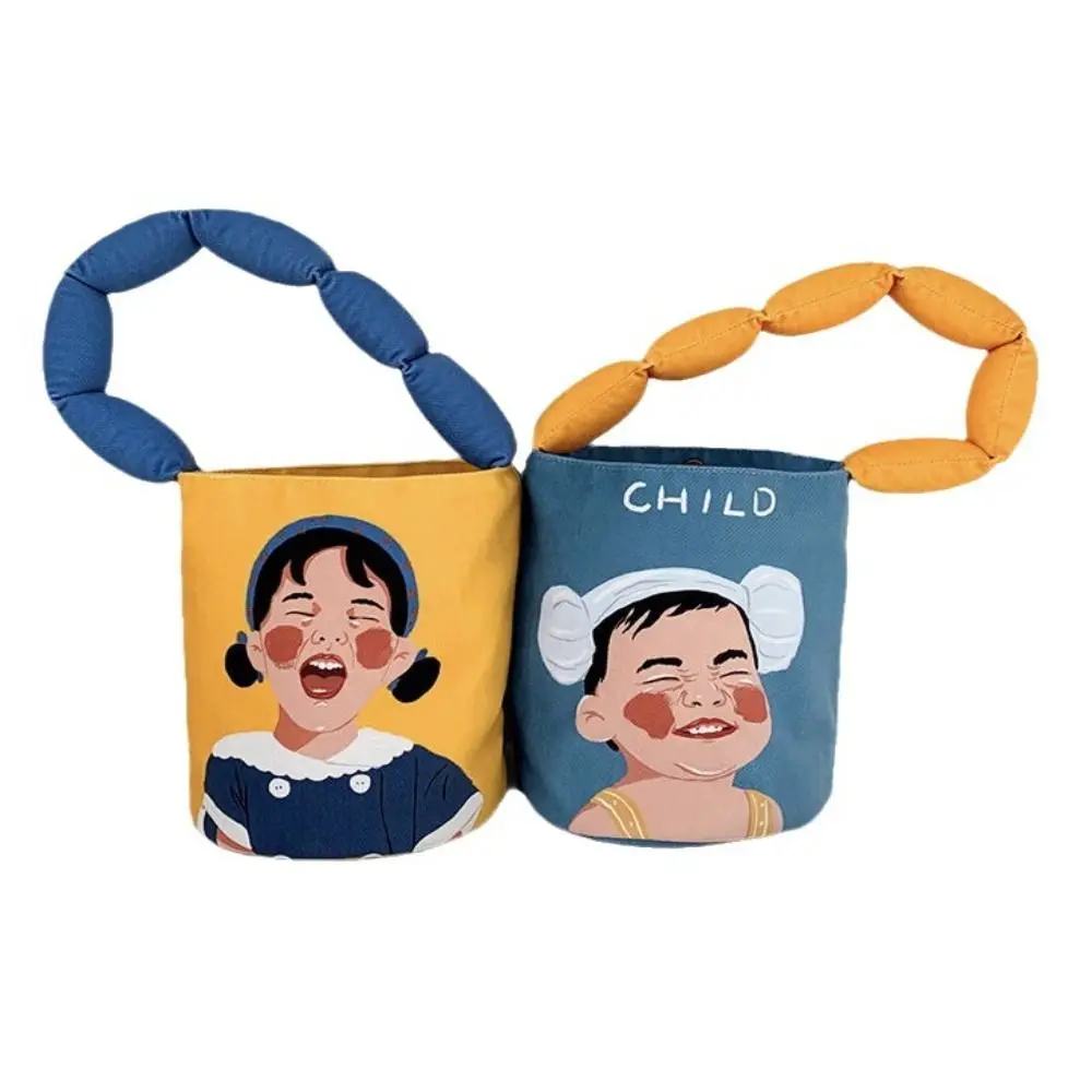 Large Capacity Cartoon Graffiti Bucket Bag Shoulder Bag Korean Style Girls &Boy Print Handbag Lunch Bag Mummy Bag