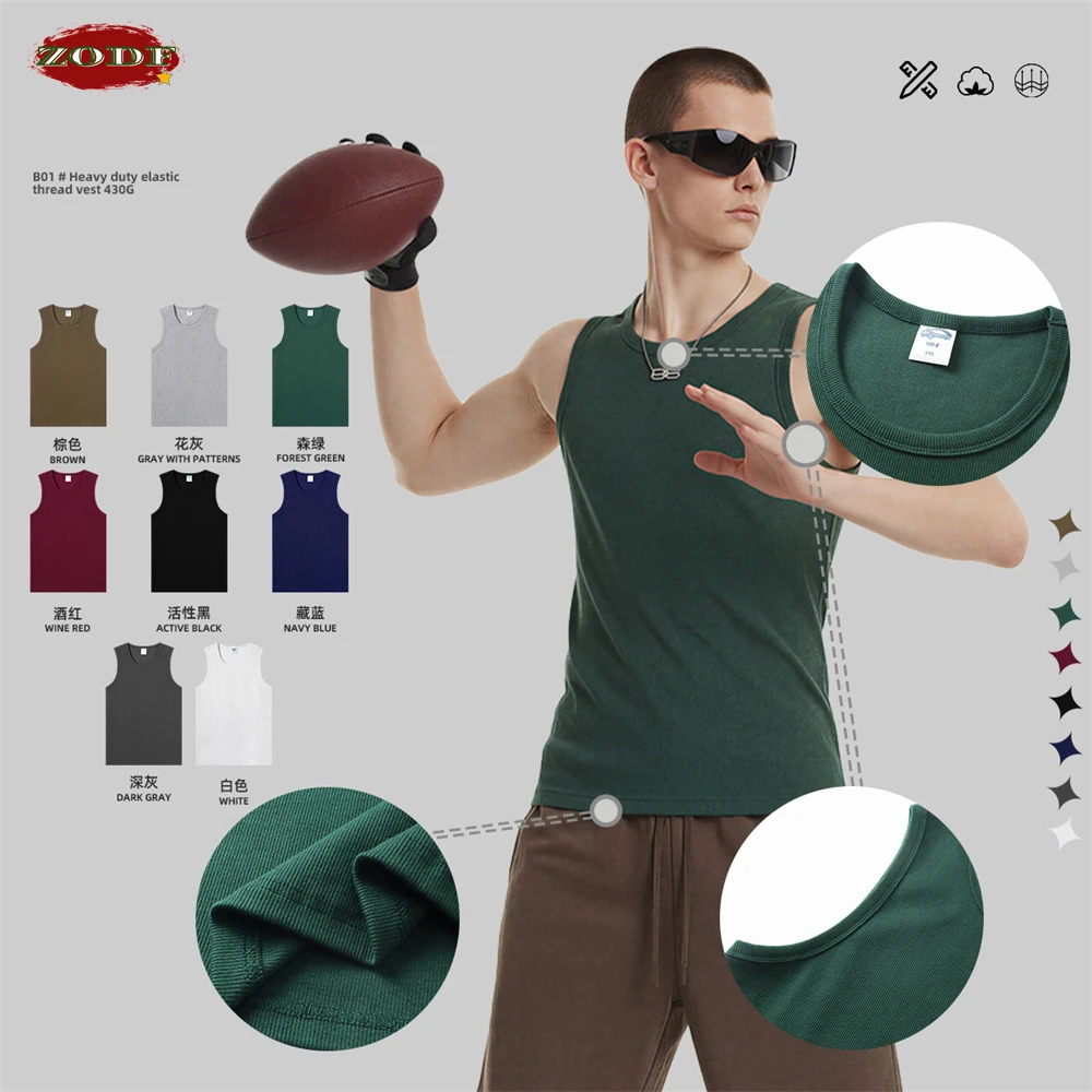 ZODF Trendy 2026 Summer Men 430gsm Sport Tank Tops Unisex Heavy Weight Basic Solid Sleeveless Tees Brand Tops HY1188