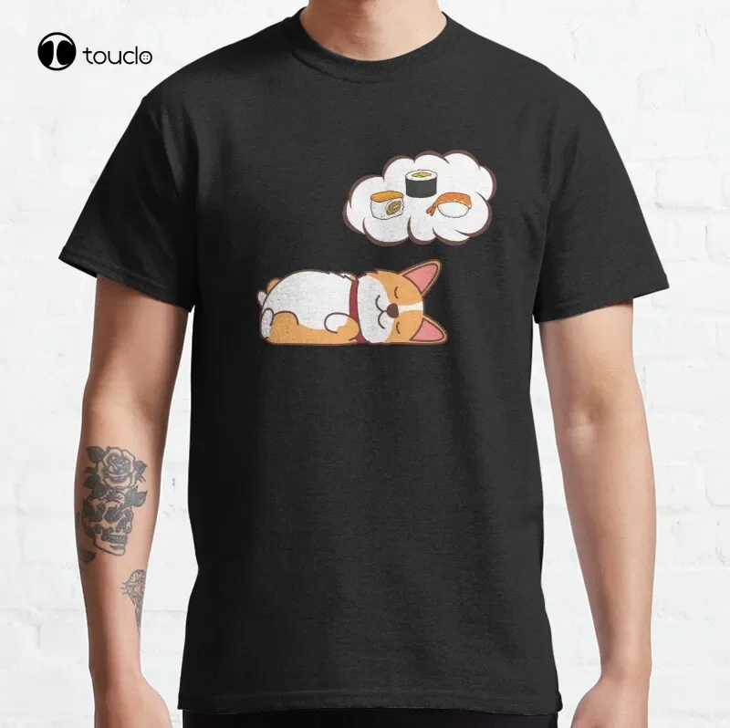 Corgi Sushi Classic T-Shirt Cotton Tee Shirt Unisex Custom Aldult Teen Unisex Digital Printing Tee Shirts Fashion Tshirt Summer