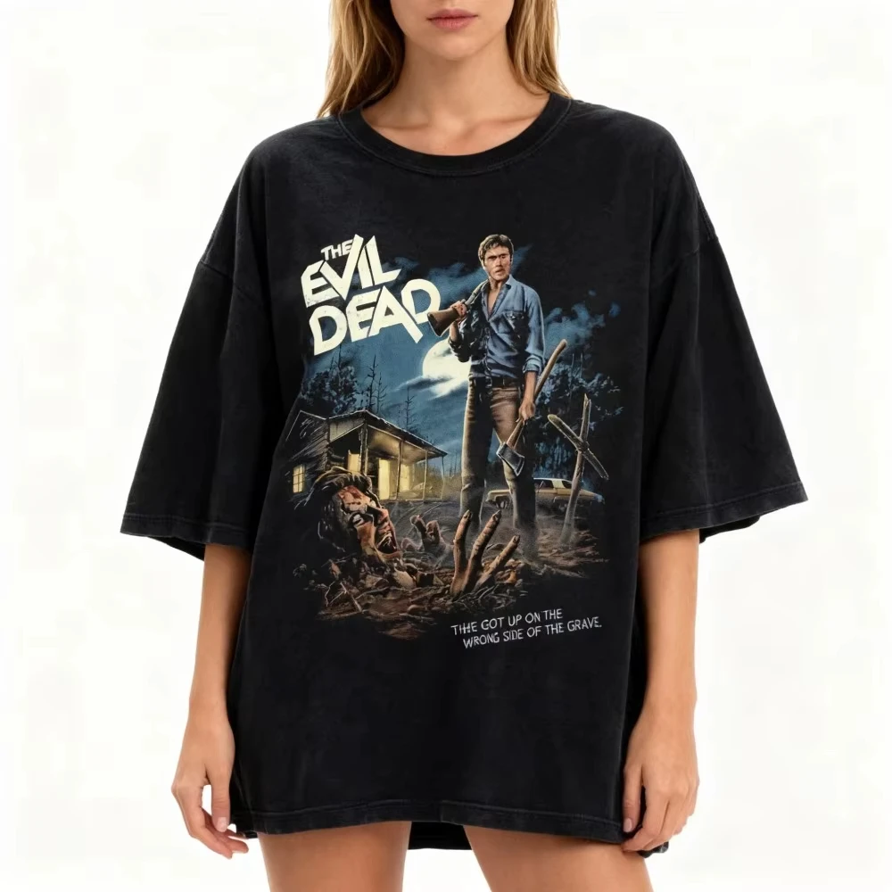 

The Evil Dead Vintage Tee Ash Williams Retro Horror Shirt Clothing Graphic Short Sleeve Shirt Men Women All-Season