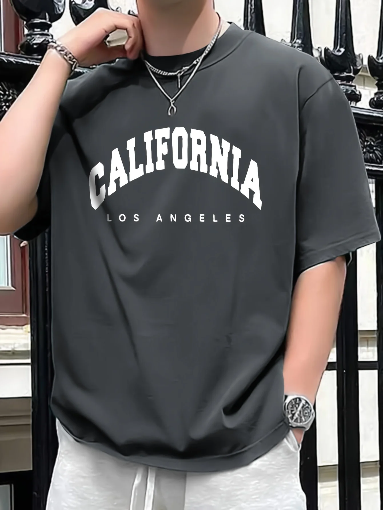 Summer men\'s 100% pure cotton casual loose fit plus CALIFORNIA printed sports comfortable round neck short sleeved T-shirt top