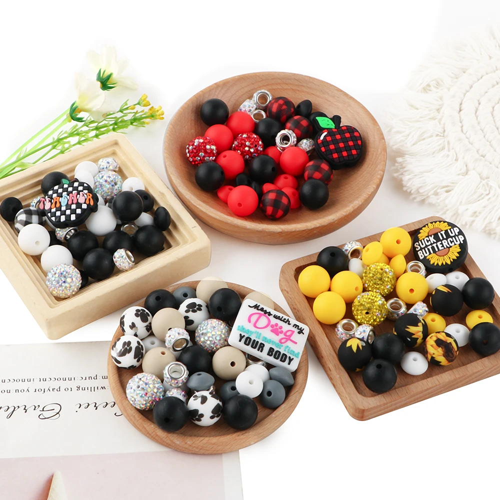 33Pcs/Set New Silicone Focal Beads Silicone Round Lentil Loose Bead Set For Jewelry Making DIY Keychain Pen Bracelet Accessories