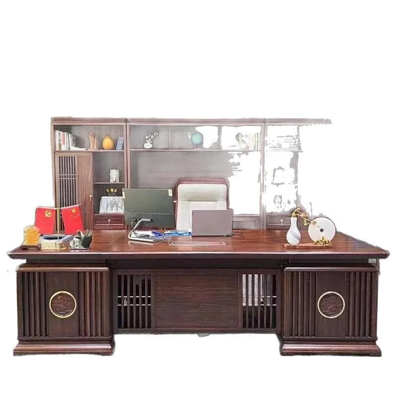 

Стол начальника из черного дерева, новый комбинированный набор китайского стола, высококачественная атмосфера, офисная доска президента, комбинация дерева