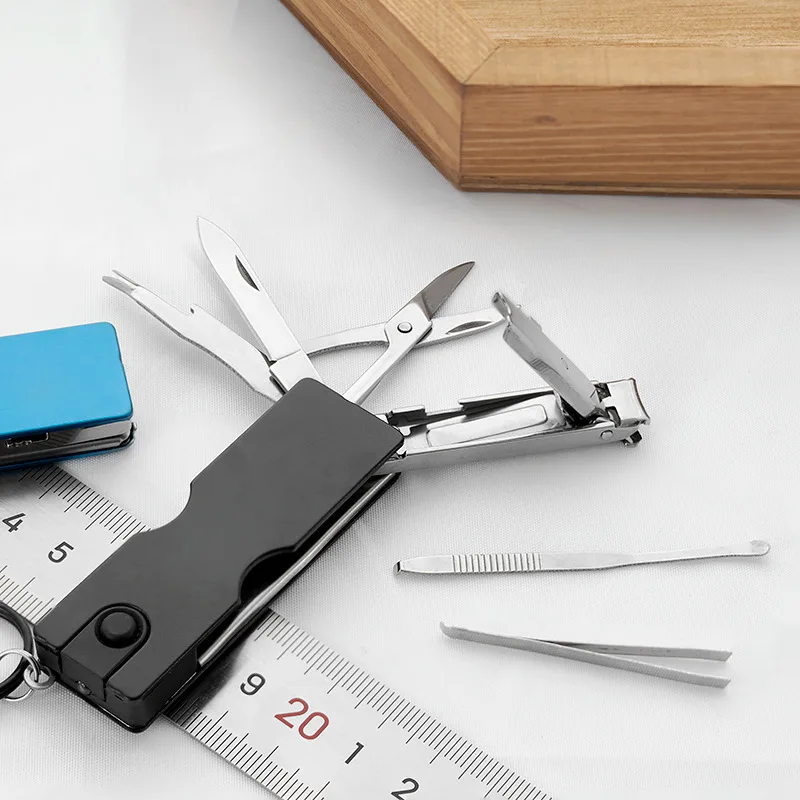 Mini 6-in-1 Multi-Purpose Nail Clippers Portable Foldable with Key Chain Nose Hair Scissors Pocket Knife for Travel