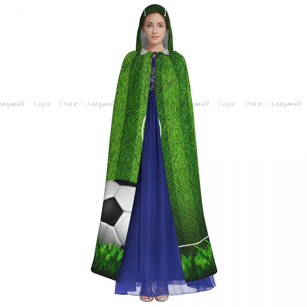 Adult Halloween Soccer Football On Grass Field Cloak Cape Hooded Medieval Costume Full Length Dress Coat