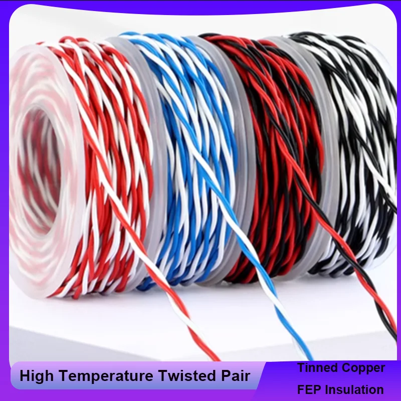 

High Temperature Twisted Pair Wire 2/510m 2Pins Electronic Signal Copper Cable AFS200 FEP Insulation 26-13AWG for Electronics