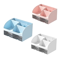 Desk Organiser-Office Organiser With 6 Compartments And 2 Small Drawers, Desk Storage Box For Pen Holders, Remote White Durable