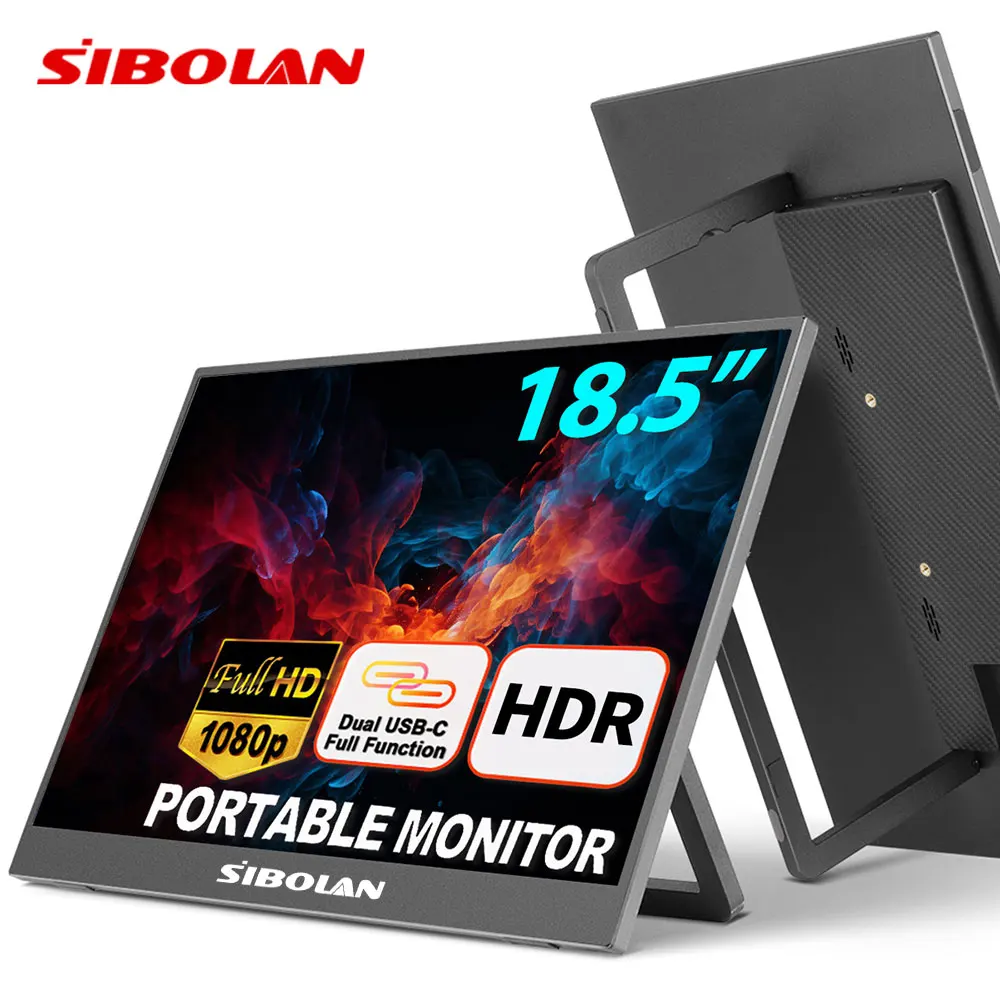 

Sibolan 18.5 inch Portable Monitor Support Type Screen Extender Full 1080p HD Display Type-C Connectivity Built-in Speakers
