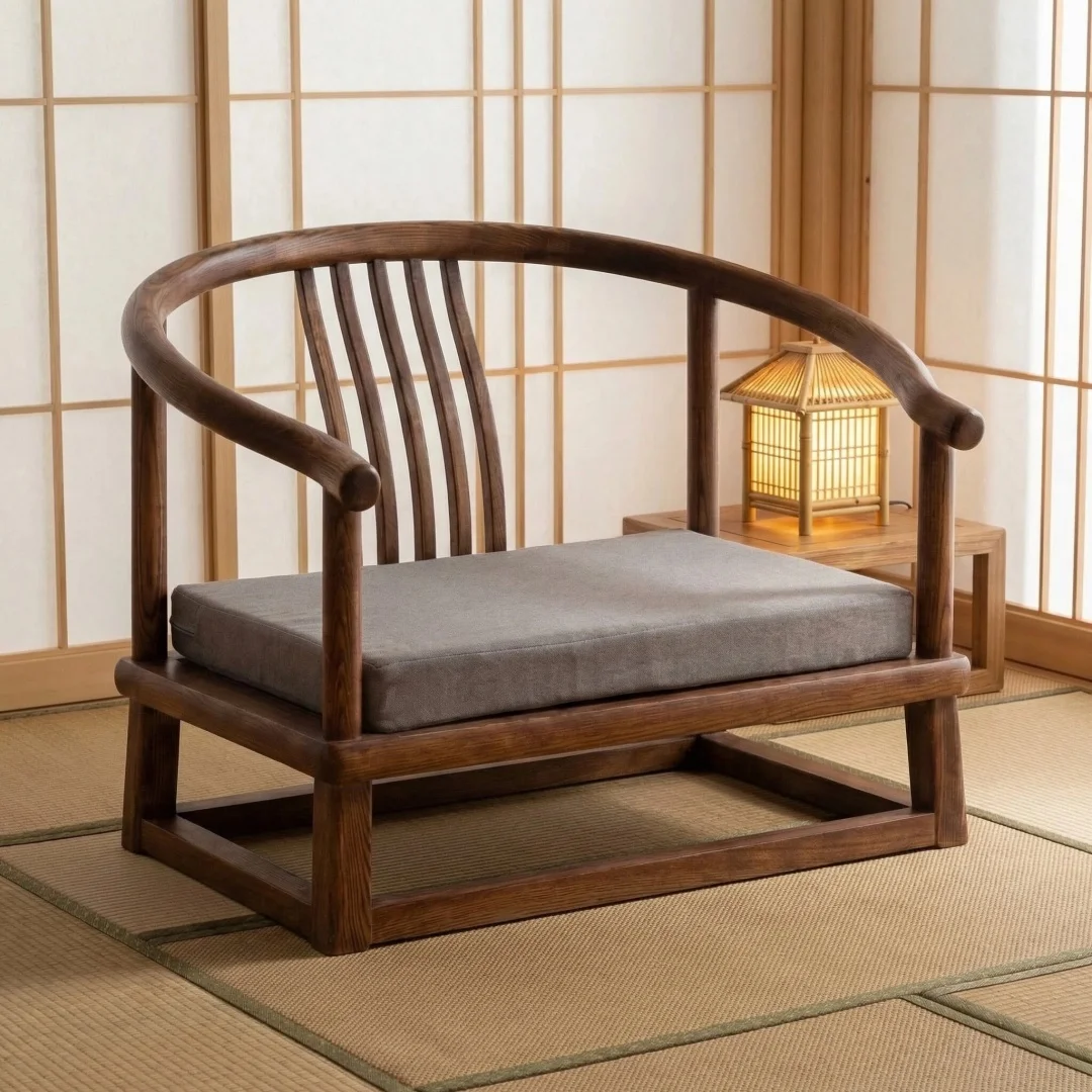 

Zen Chair For Tea Tatami Seat Solid Ash Wood Chinese Style Armchair Circle Chair for Living Room Furniture Balcony Window