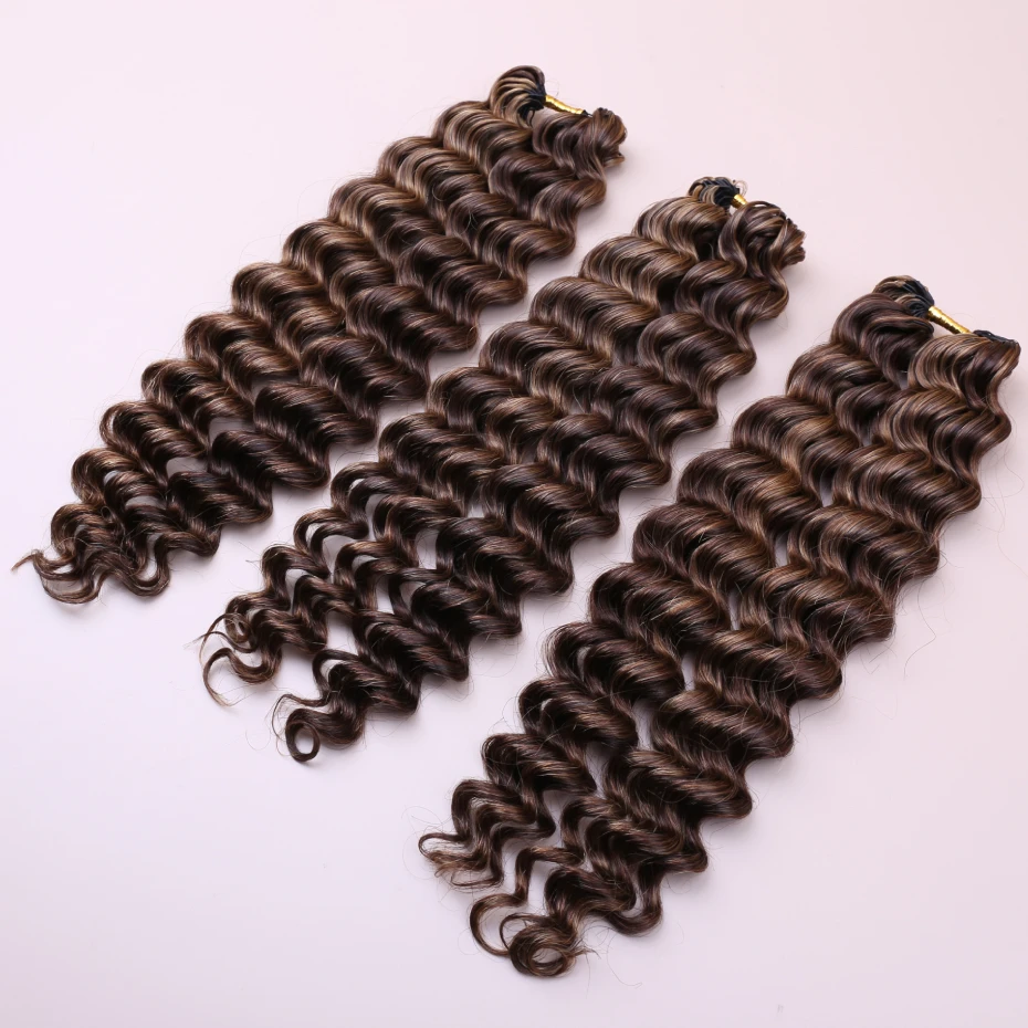 4 27 Highlight Deep Wave Feather Crochet 100% Human Hair Pre Looped Invisible Miracle Knots Hair Feathered Crochet Human Hair Boho Braids Deep Curly Vietnamese Highlights Colored Bundles Remy Human Hair Weave Bundles