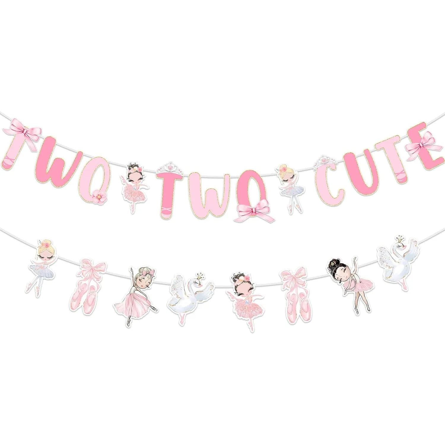 

Kreatwow-Ballet Banner with Pink Bow, Garland for Ballerina Dancing Girl, 2nd Birthday Party Decoration, 2 Cute Ballet Banner,