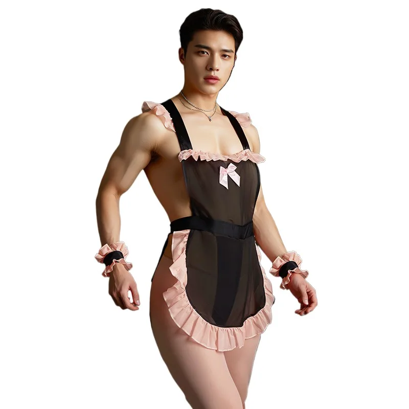 

XXOO Erotic Sexy Gay Men's Sissy Clothes Maid Lingerie Crossdresser Outfits Ruffle Dress Mini Apron set