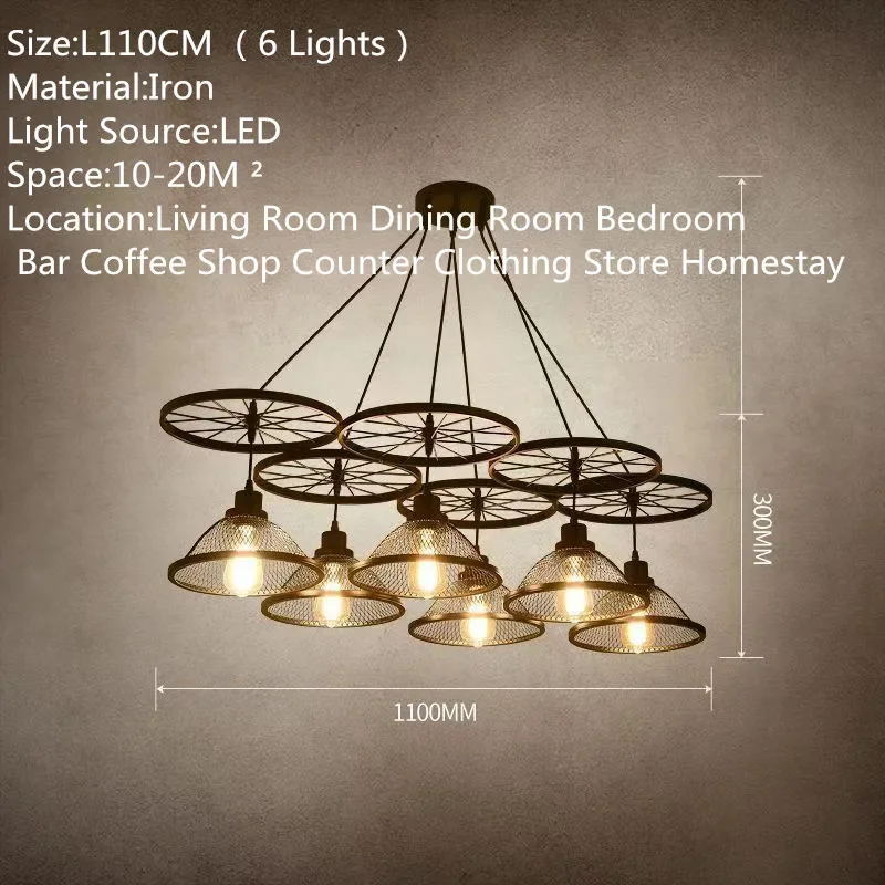 8M American Retro Pendent Lamp Industrial Wind Living Room Restaurant Loft Clothing Store Cafe Bar Box Homestay Chandelier