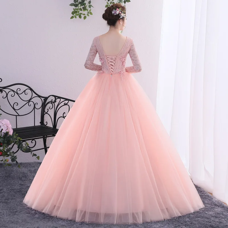 Sky Blue Ball Gown Women Quinceanera Dresses Full Sleeves Appliques Tulle Prom Party Gowns Formal Vestido De Fiesta Abendkleider