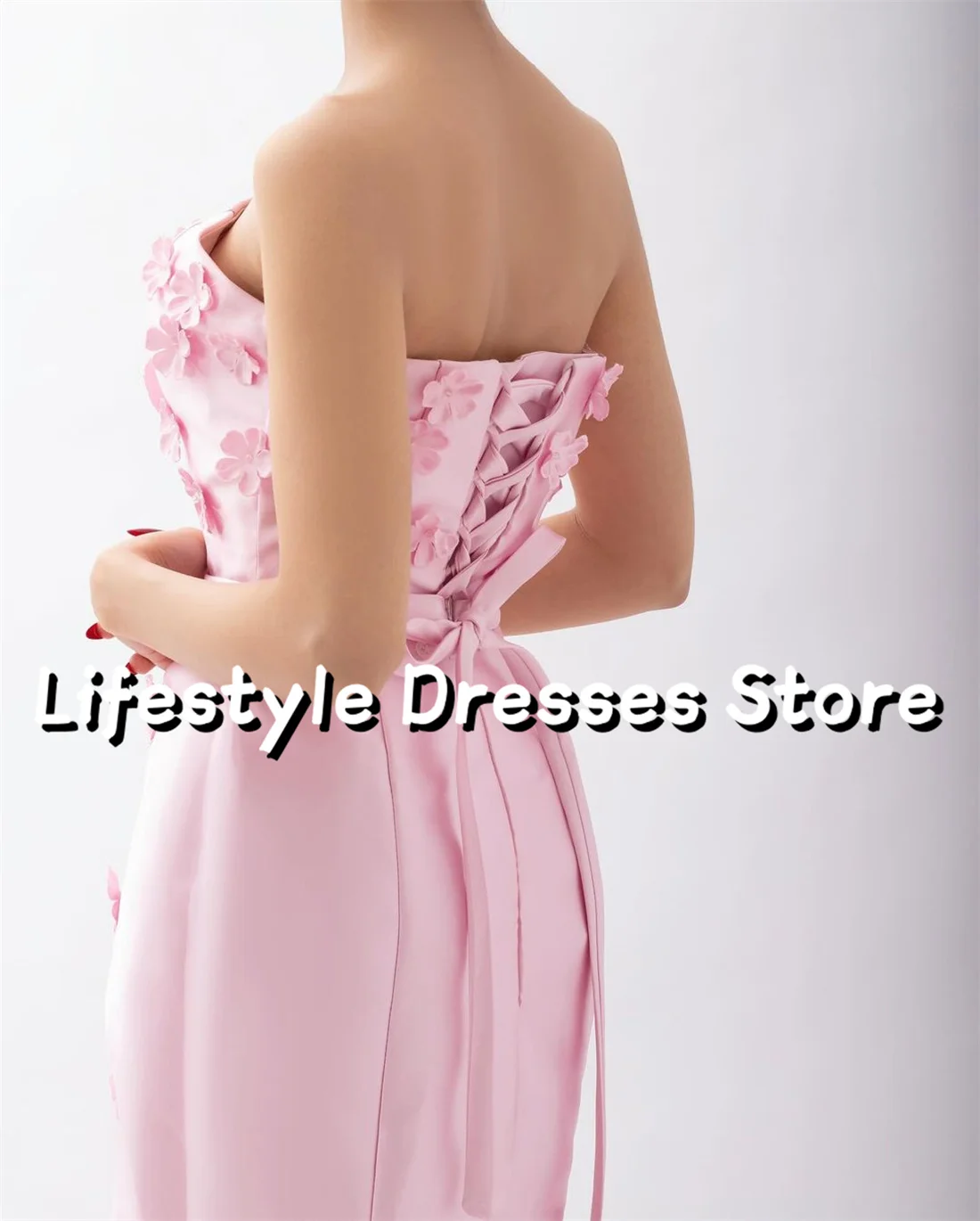 Customized Strapless Pink Satin Mermaid Evening Dresses 2024 3D Flowers Party Gown Lace-up Sleeveless Prom Gown vestidos de gala