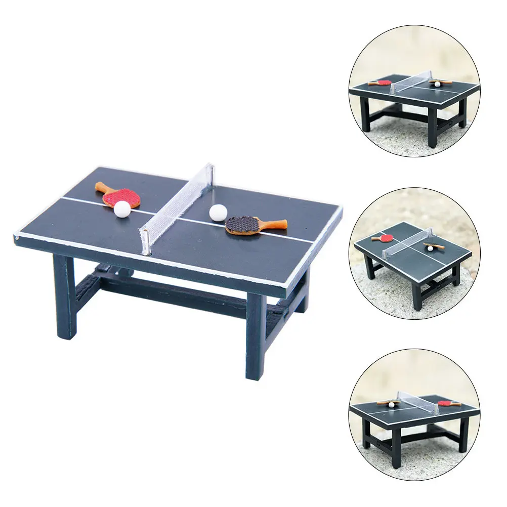 

1 комплект миниатюрных столов для настольного тенниса из высококачественной древесины, безопасный, легкий, креативный, для украшения игровой комнаты, развивает воображение