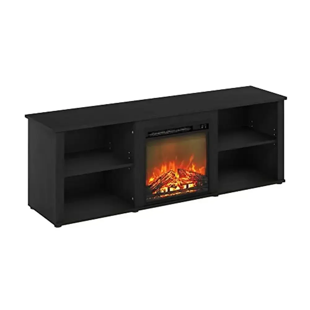 Wooden TV Stand with Built-in Fireplace Large 70 Inch Holds up to 60