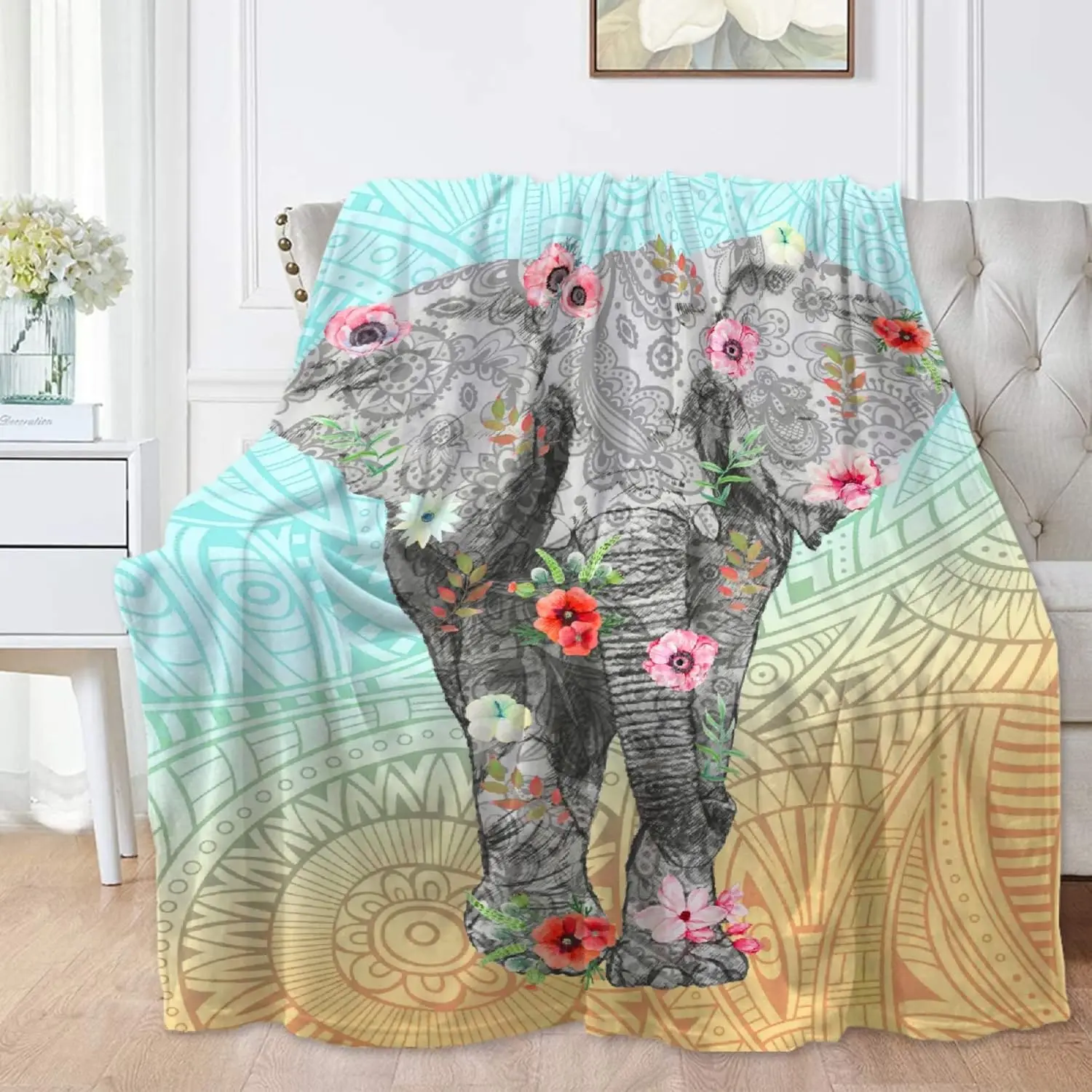 

Elephant Flannel blanket, sofa bed, camping, cute animals in all seasons, home decoration - children's friends, ladies' gifts