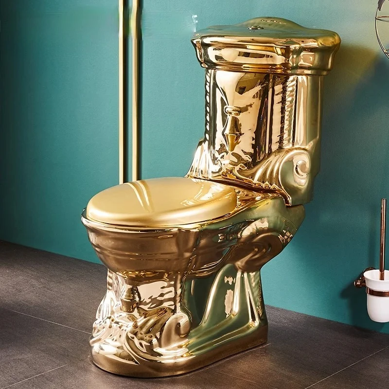 Artistic Golden Diamonds Style One Piece Closestool Siphon Jet Fluishing S-Trap Floor Mounted Luxious Villa Bathroom Seat Toilet