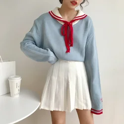 Women Fall Japan Style Kawaii Sailor Collar Jumper Indie Lace-Up Long Sleeve Sweater Winter New Pullover Woman Cute Sweaters