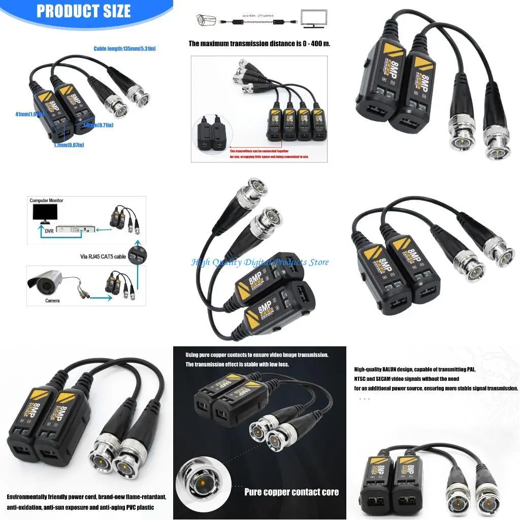 

U2JE Interferences Resistant Video Balun Transmits AHD CVI TVIs CVBS Over Cat5 Cable
