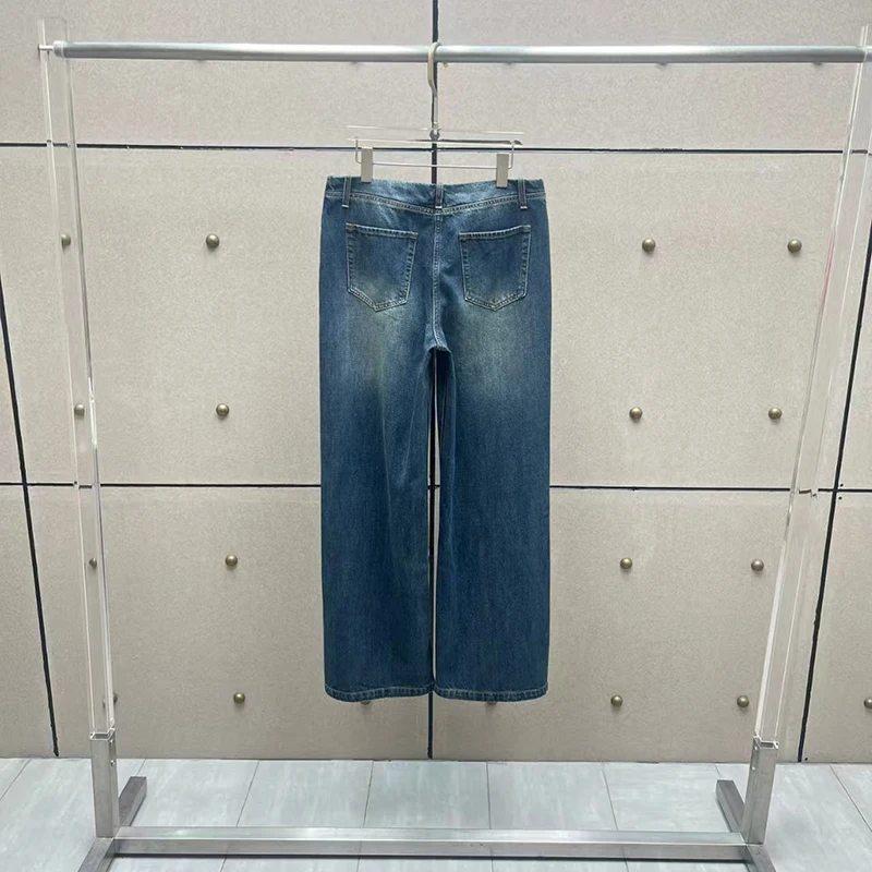 Women's Washed Distressed Jeans, Low-Rise Wide-Leg Pants, High-Quality Pure Cotton Versatile Trousers, Fall, New Arrival, 2025