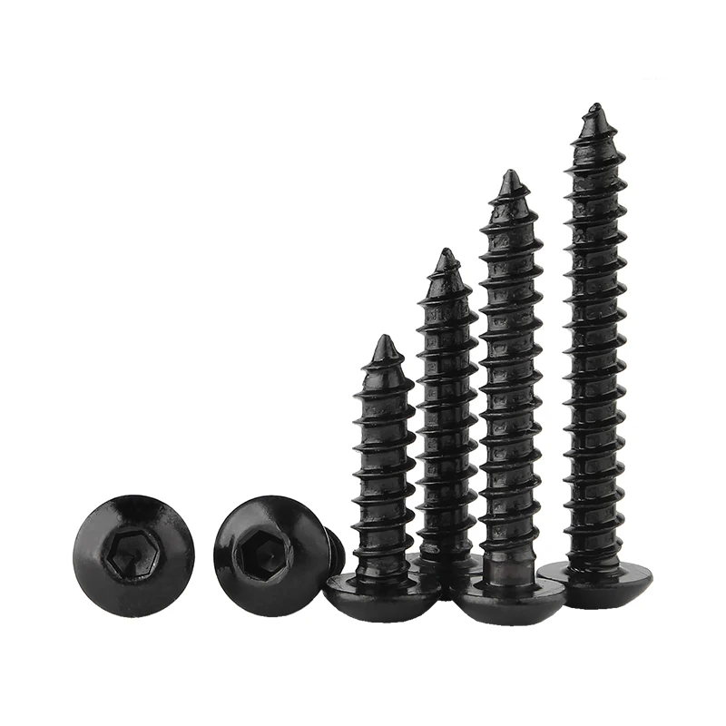 Tornillo de rosca de acero al carbono M3 M4 M5, cabeza hexagonal redonda de tipo seta de acero al carbono negro de 8,8 grados, tornillo autorroscante, M6