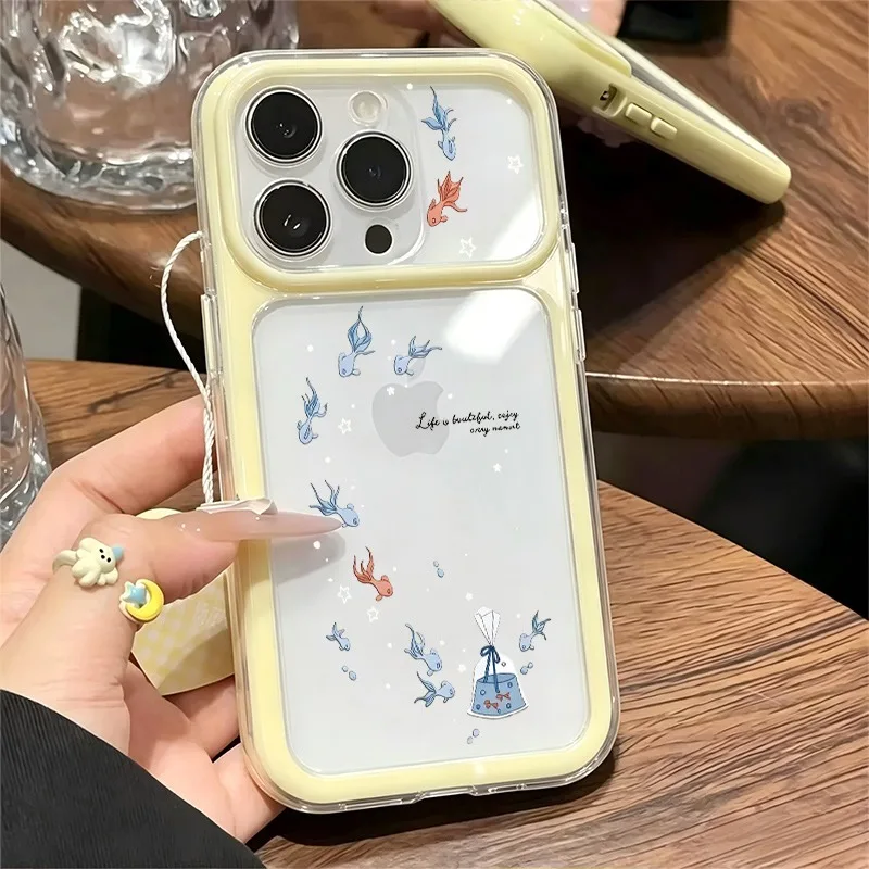 Trendy Minimalist Small Fish Bubble Graphic Design Phone Case, Shock Resistant Large Window Soft Shell For iPhone