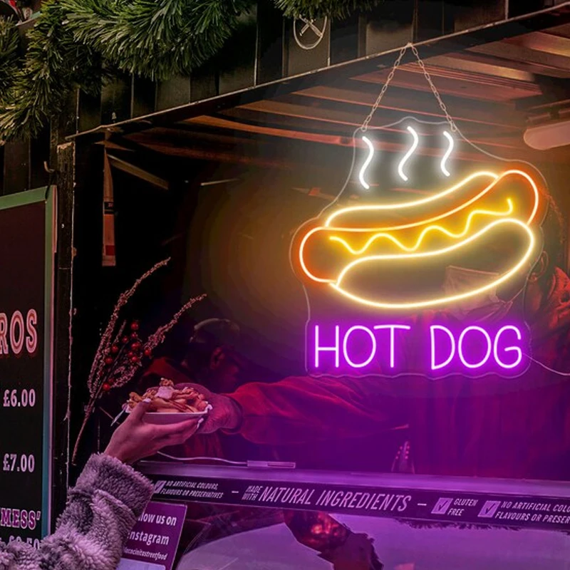 Imagem -05 - Handmade Led Neon Sign para Decoração Hot Dog Stand Decor Vintage Neon Signs Restaurante Wall Art Jantar Bar Decoração