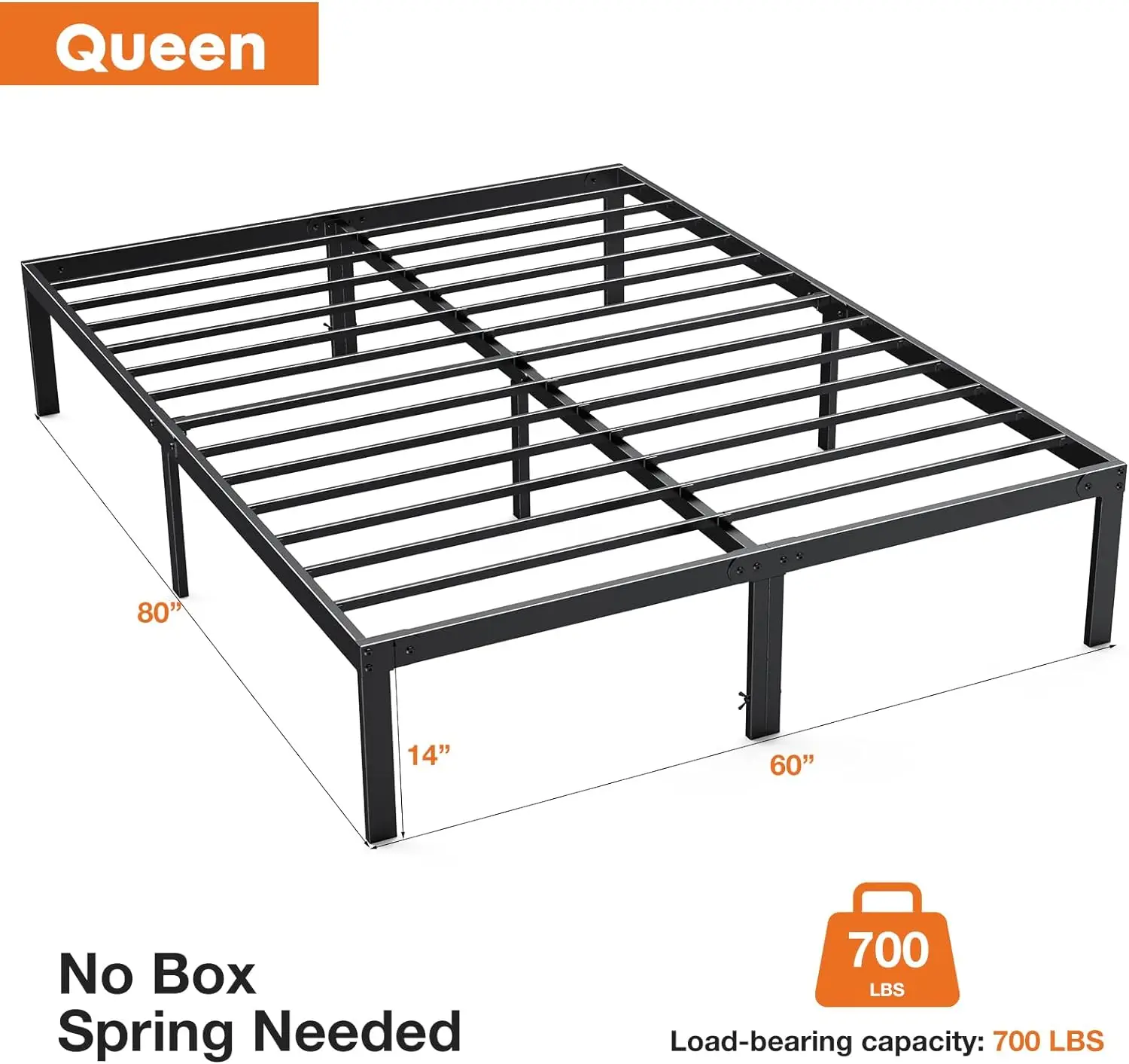 Bed Frame Queen - No Box Spring Needed Heavy Duty Metal Platform Bedroom Frames Queen Size with Storage Space, 14 Inches High