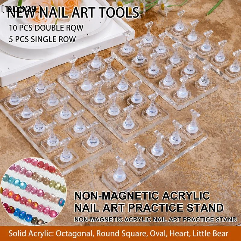 5/10 Grid Non-Magnetic Nail Stand Nail Sample Display Stand Nail Training Stand With Tray Nail Polish Tips Nail Painting〔DD329〕