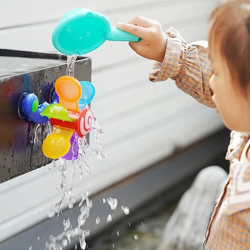 Showering, turning, playing with water, windmill with spoon, baby bathroom, playing with water, rainbow windmill, showerhead toy