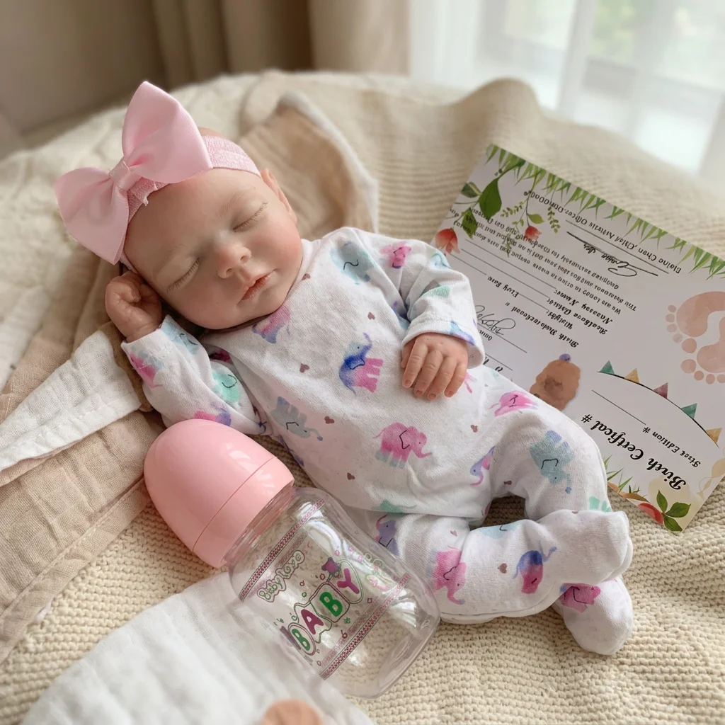 10 Inch Full Body Solid Silicone Reborn Doll Closed Eyes Sleeping Hand‑painted 3D Skin Washable Realistic Newborn Soft Simulated