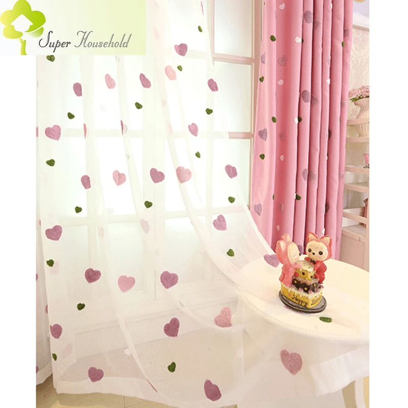 Korean Style Cartoon 3D Heart Cute Sheer Tulle for Children Bedroom Curtains Girls Kid\'s Living Room Window Screen Fabric Drapes