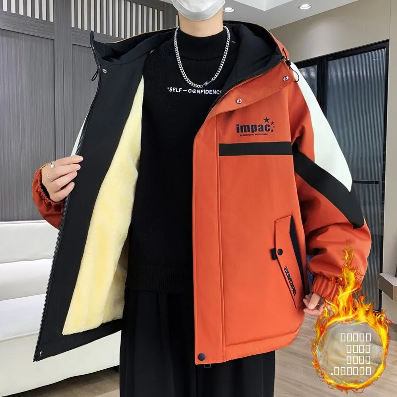 

American Sle Outdoor Casual Workwear Jaet Men's Winter New Thiened Fce Lined Trendy Loose Hooded Cold Proof Warmth C...