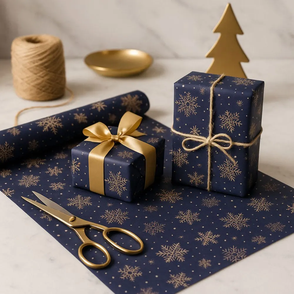 Doppelseitiges Schneeflocken-Geschenkpapier, Festliches Schneemuster-Verpackungspapier 2. Festliches Geschenkpapier mit Schneeflockenmuster, Doppelseitig