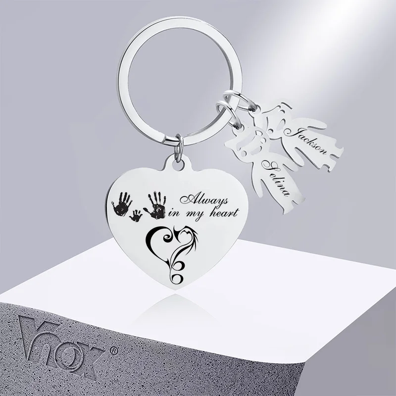 Vnox Free Custom Heart Family Love Key Chains for Men Women,Stainless Anti Allergy Steel Keyrings Keepsake Gifts Jewelry