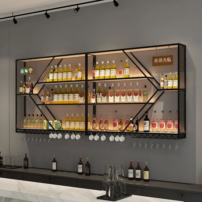 Modern minimalist restaurant wine rack wall mounted luminous wine cabinet customization