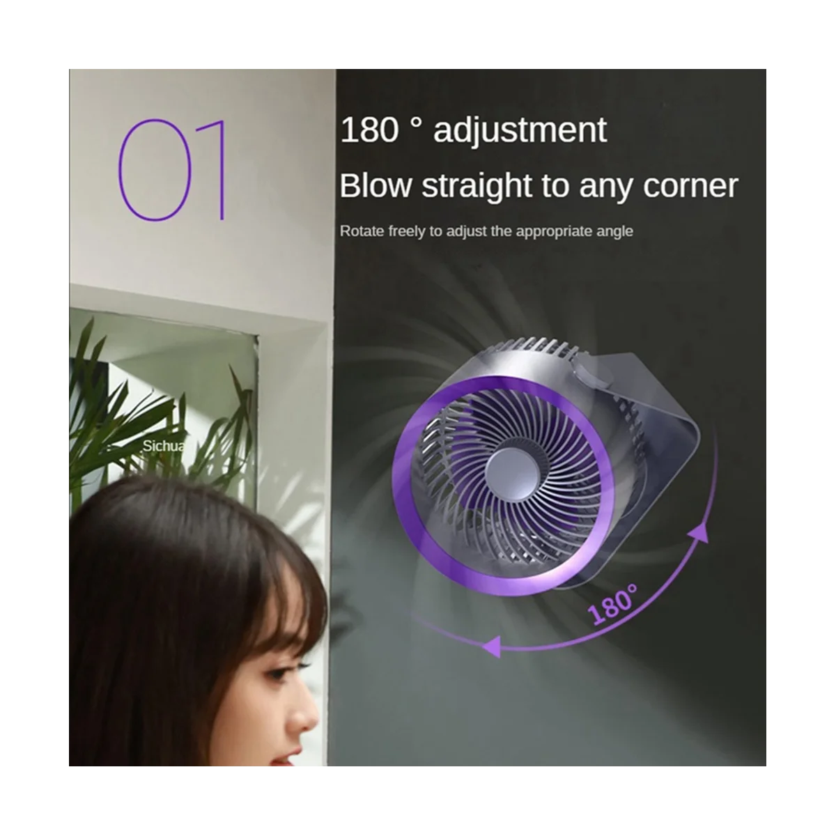 Ventilatore elettrico a circolazione d'aria wireless montato a parete 4000MAh Ventilatore da tavolo portatile ricaricabile USB piccolo, White-A59E