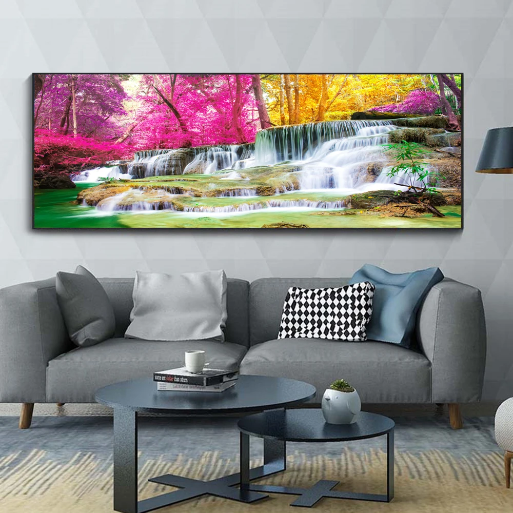 5D DIY Large Diamond Painting Cross Stitch Wall Art Hanging Painting Full Round Drill Embroidery for Home Decor Waterfall