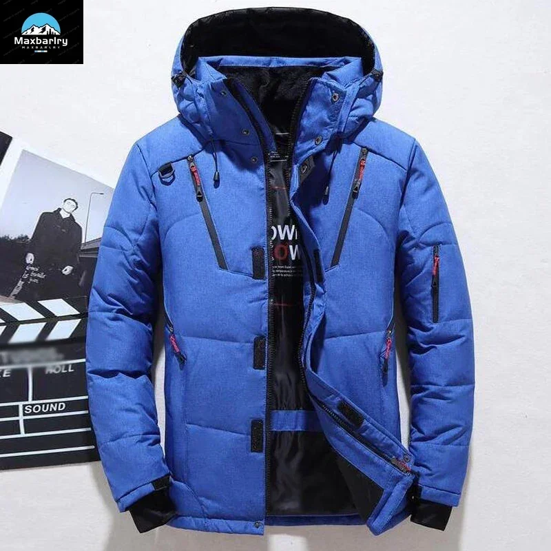 Chaqueta de plumón de pato blanco para hombre, Parkas de lujo con capucha, abrigo de nieve acolchado grueso y cálido para exteriores, ropa de talla