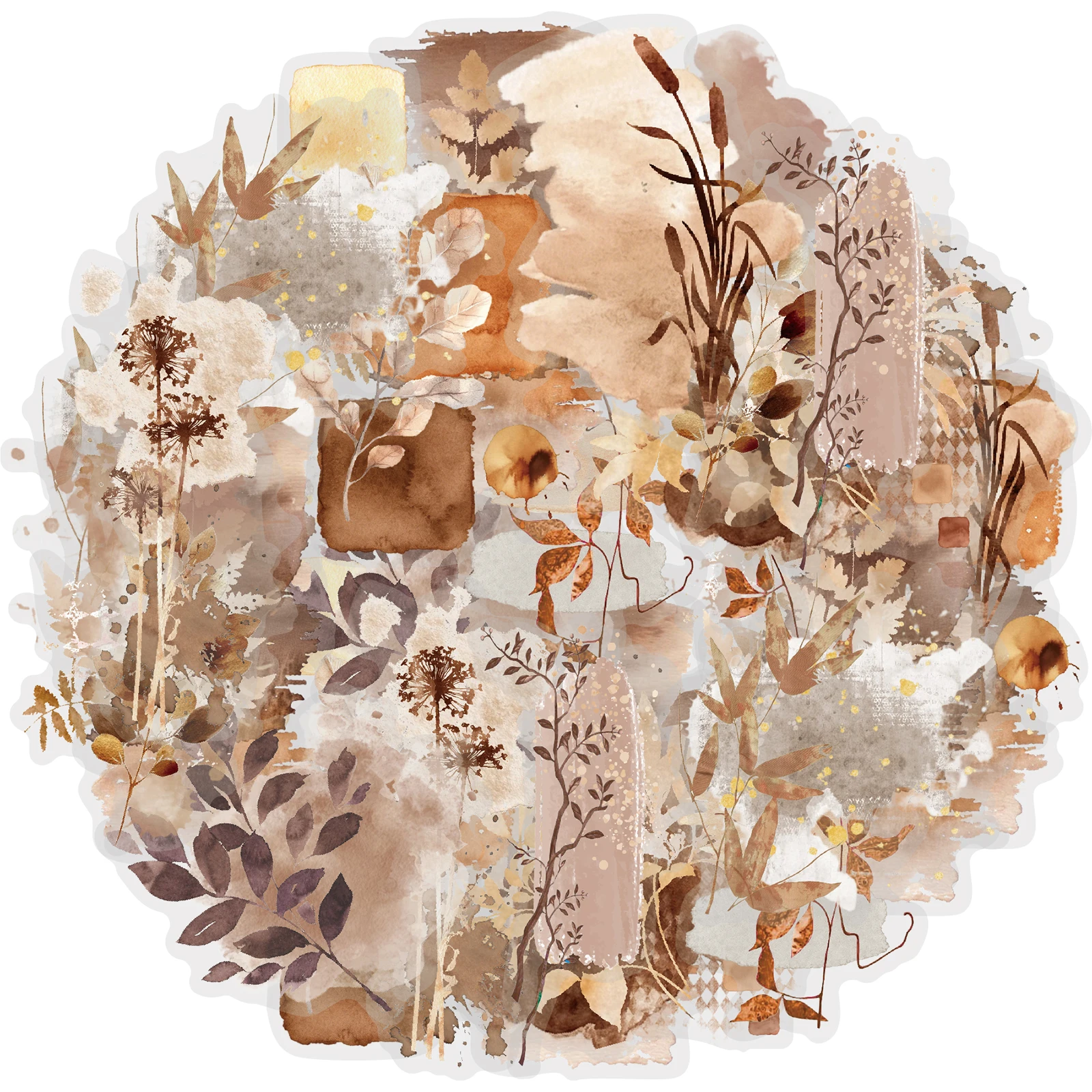 Etori Life 20pcs vintage brown plant-themed stickers with a gradient dry leaf pattern, suitable for DIY scrapbooking, envelopes, laptops, phone backs, handbags, guitars, water bottles, sticker books, scrapbooking supplies, room decoration, art aesthetics, school supplies, children's stationery stickers, and gifts for friends
