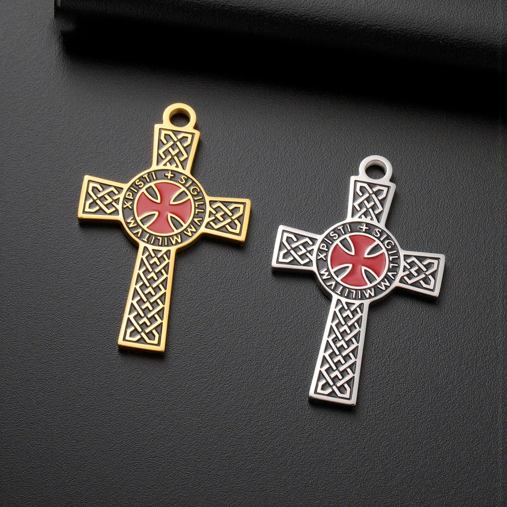 Dawapara Templer-Kreuz-Anhänger für die Schmuckherstellung, Heiliger Ritter, religiöser Schutz, Amulett, Edelstahl-Charm, DIY-Zubehör – Detail 11