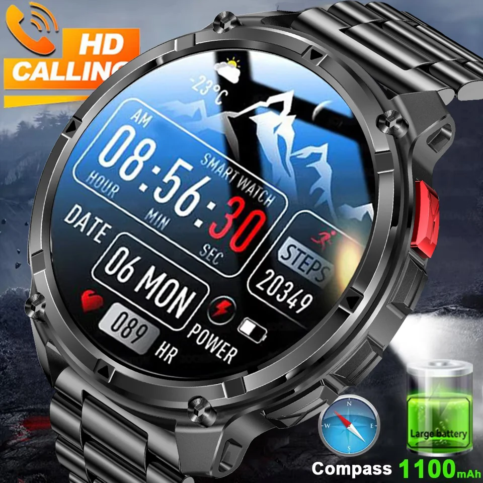 

1100mAh Super Capacity Battery Military Outdoor Smart Watch Men 1.7inch Screen Compass Bluetooth Call 3ATM Waterproof SmartWatch