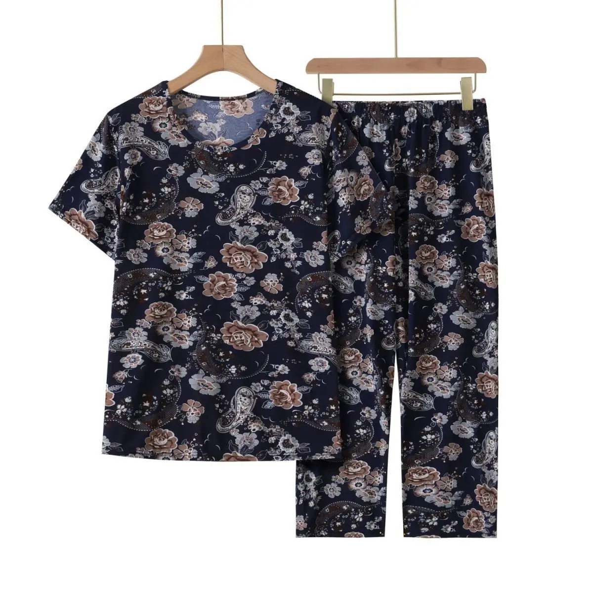 Sommer-Outfits: Lässiger Pyjama aus Eisseide, lockerer zweiteiliger Anzug in Übergröße mit kurzärmeligem Oberteil – Detail 21