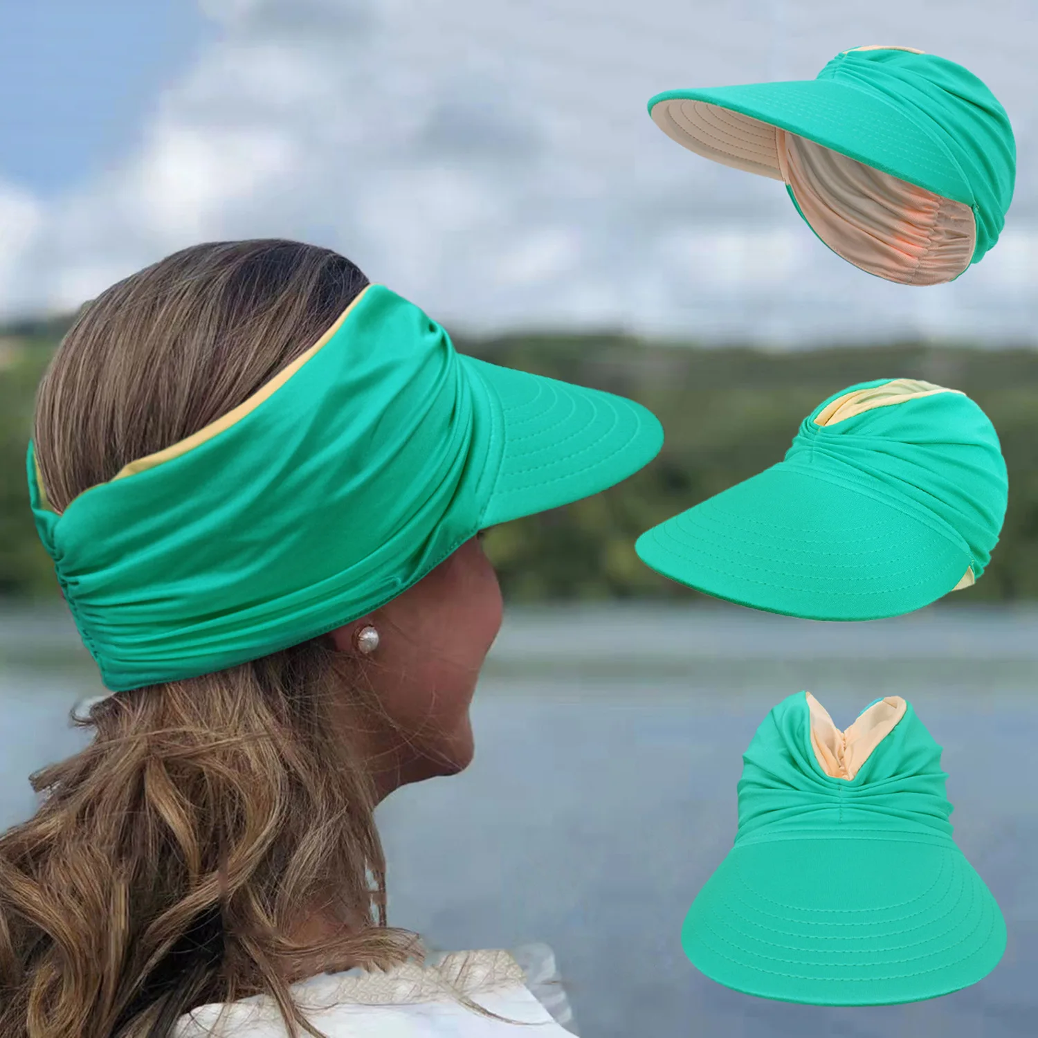 

Women Wide Brim New Sunhat Summer Outdoor Sun Hat Open Top Cap Female Sun Protection Visor Hat Beach Travel Seaside Hollow Cap